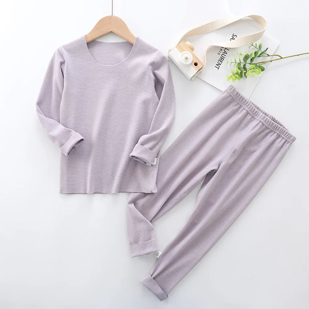 Kids Thermal Underwear Set - Striped Warm Winter Base Layer