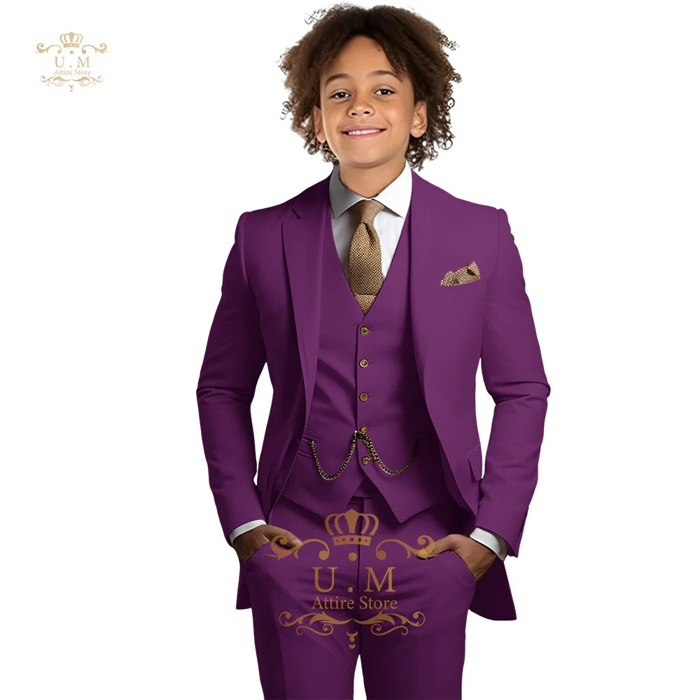 Boys Khaki 3-Piece Suit - Jacket Vest and Pants Tuxedo Set