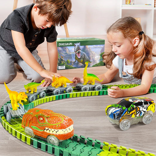Dinosaur Flexible Race Track Set - Flash Light Car Educational Toy
