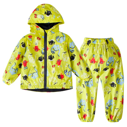 Kids Waterproof Hoodie Coat and Pants Set - Warm Rain Outfit