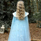 Girls Velvet Blue Cape Princess Dress Set - Warm Party Outfit