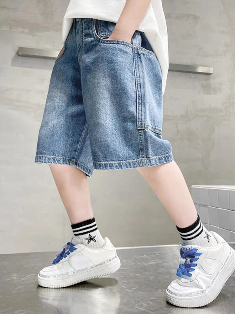 Boys Denim Elastic Waist Shorts - Casual Summer Trousers