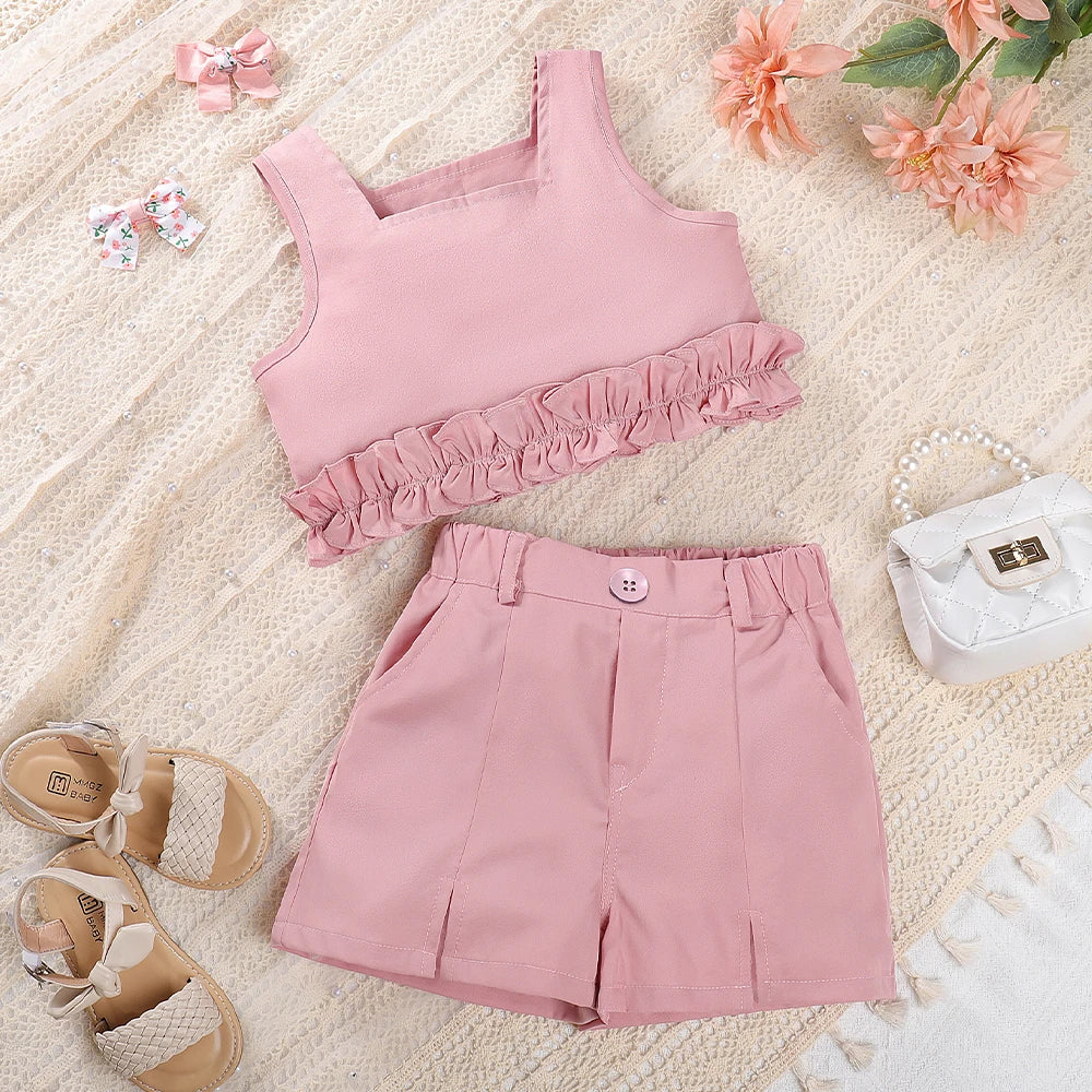 Girls Bubble Sleeve Shirt and Wide Leg Pants Set