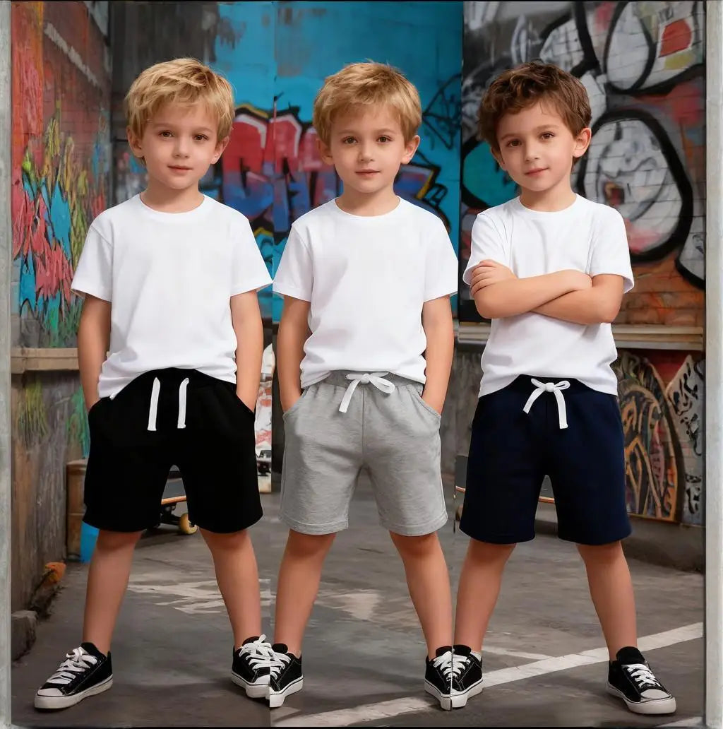 Boys 3-Pack Sweat Shorts - Drawstring Athletic Cotton Set