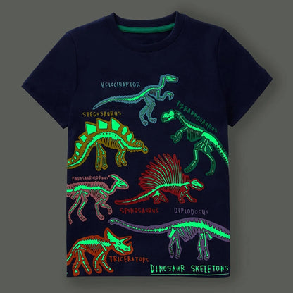 Boys Luminous Dinosaur T-Shirt - Cotton Animal Graphic Tee