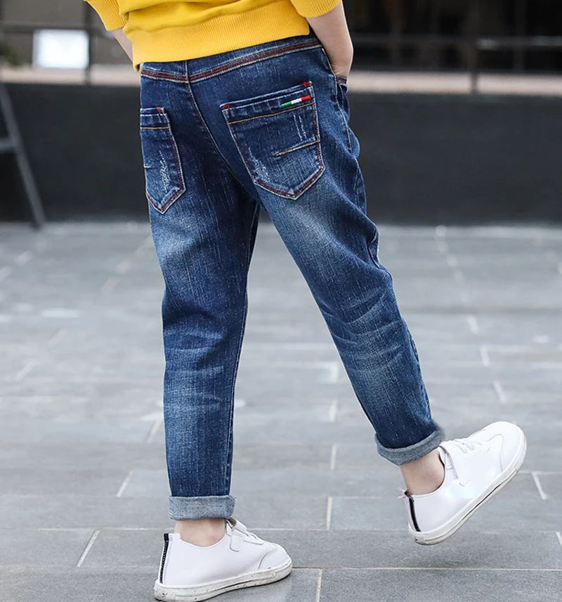 Boys Skinny Denim Jeans - Elastic Waist Casual Trousers