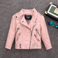 Girls Faux Leather Zip Jacket - Belted Biker Style