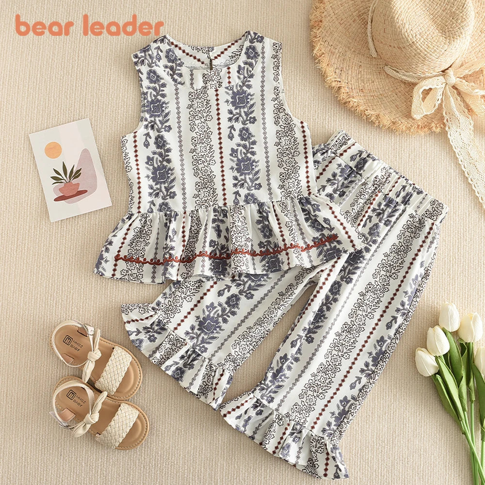 Girls Bubble Sleeve Shirt and Wide Leg Pants Set