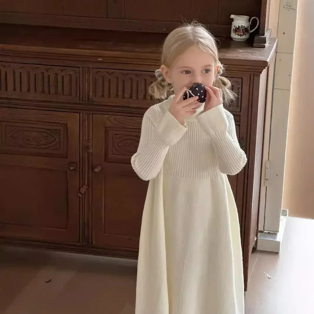 Girls Knitted Long Sweater Dress - Autumn Winter Style