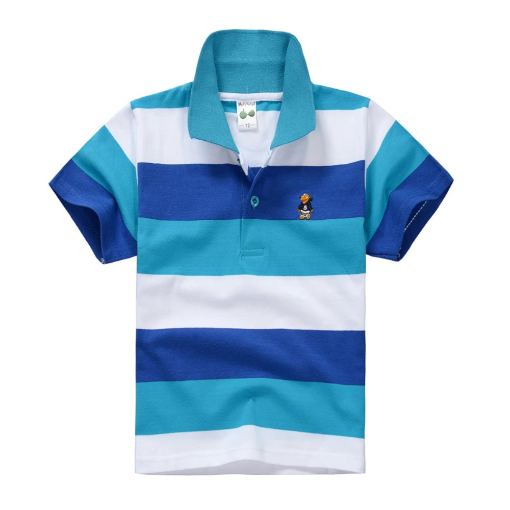 Boys Printed Polo Shirt - Cotton Blend Short Sleeve Lapel Top