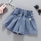Girls Embroidered Lace Bow Denim Shorts