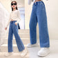 Teen Girls Loose Two Button Straight Jeans - School Trousers