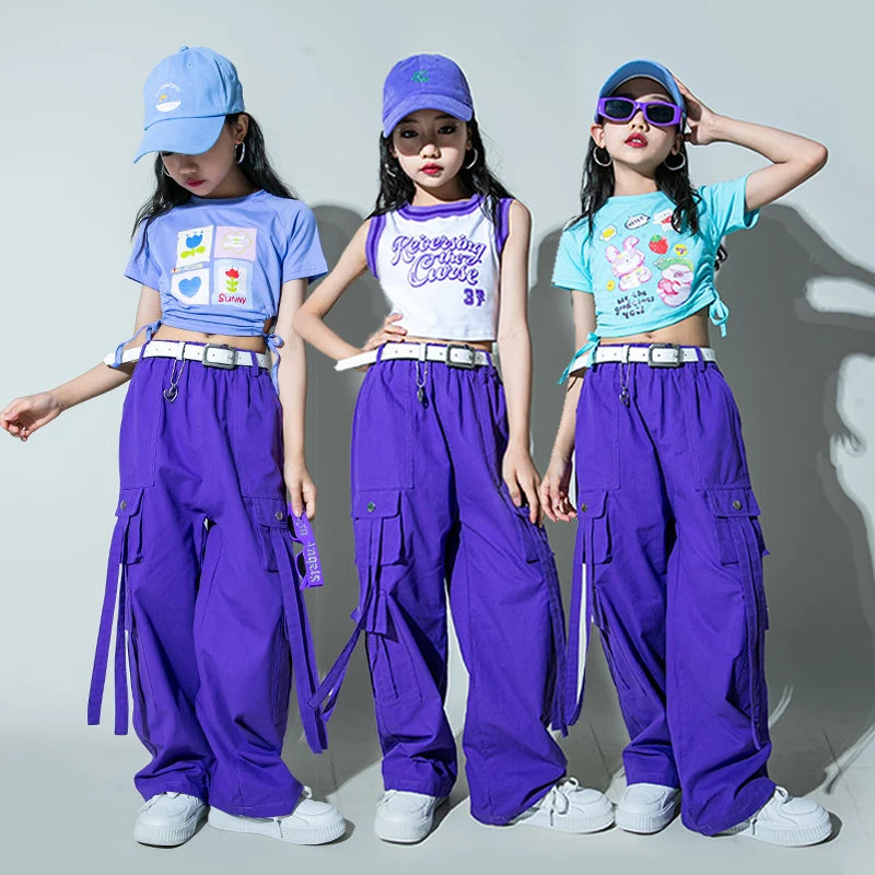Girls Purple Hip Hop Jogger Set - Jazz Dance Outfit