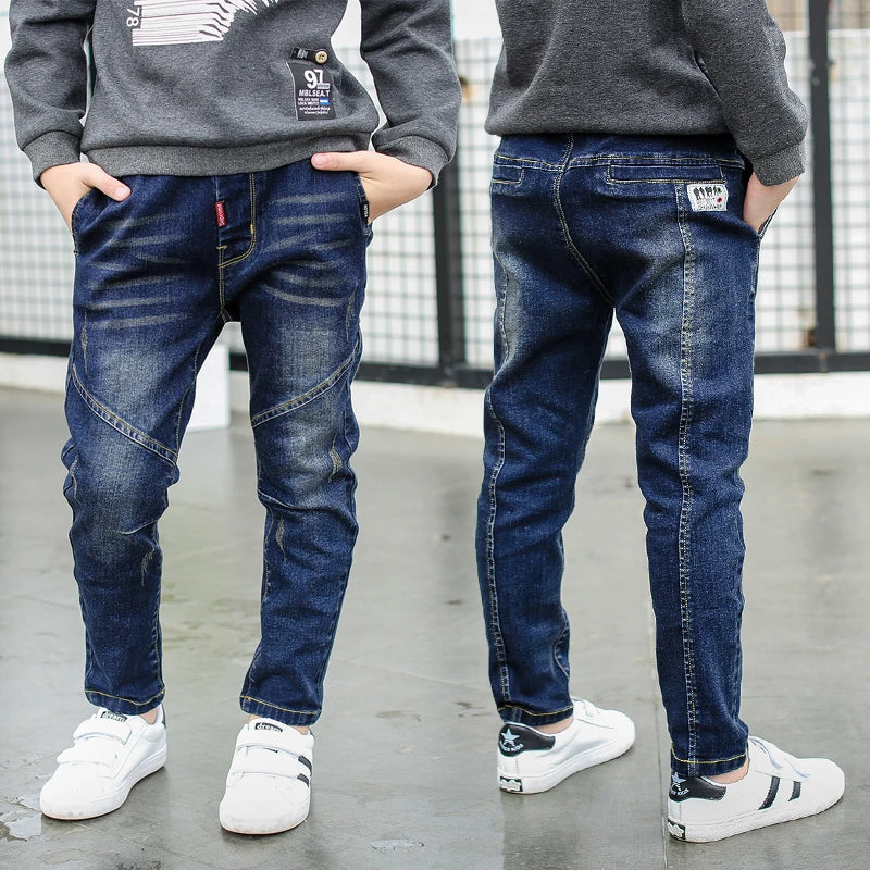Boys Skinny Denim Jeans - Elastic Waist Casual Trousers