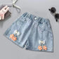 Girls Embroidered Lace Bow Denim Shorts