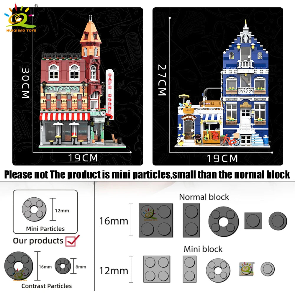 City Corner Coffee Shop Micro Blocks - Street View Architecture Set