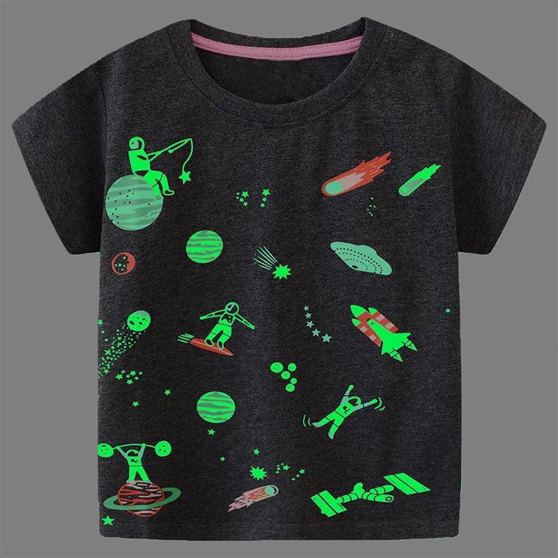 Boys Luminous Dinosaur T-Shirt - Cotton Animal Graphic Tee