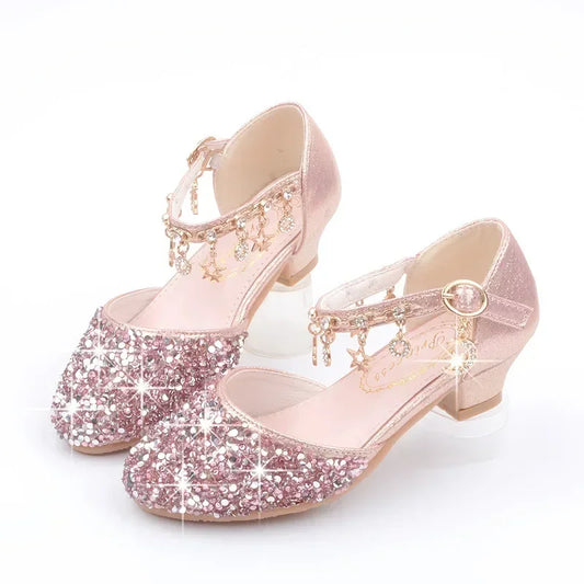 Girls Sequin Crystal Heel Princess Sandals