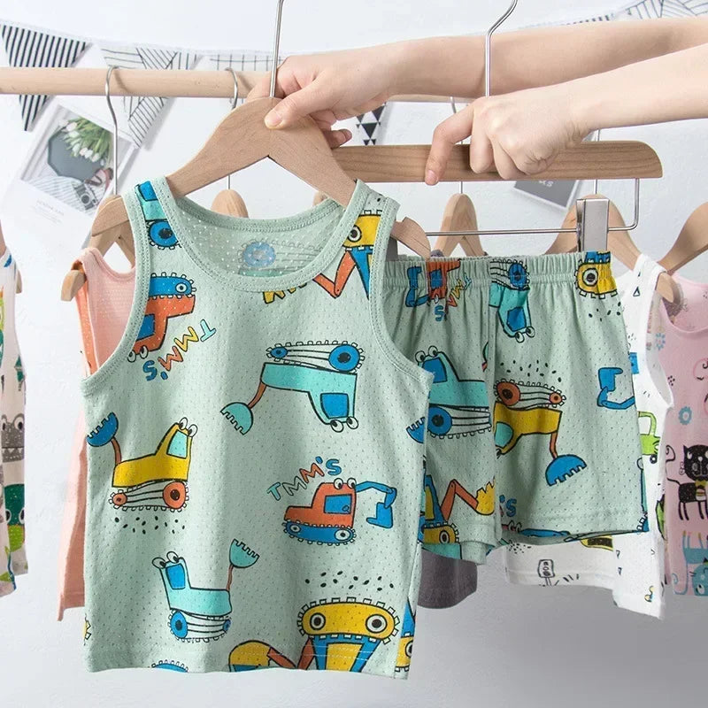Kids Sleeveless Cotton Pajama Set - Summer Sleepwear