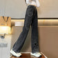 Girls Love Edge Elastic Waist Jeans - Korean Style Denim Pants