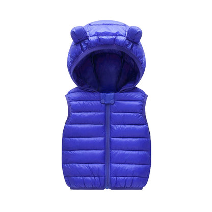 Kids Hooded Down Vest with Ears - Warm Autumn Winter Waistcoat