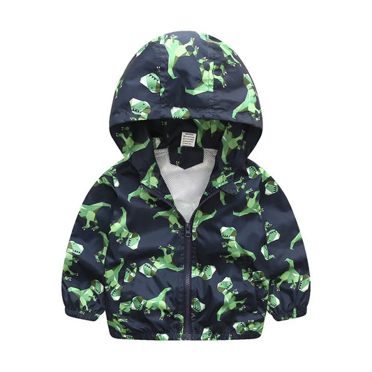 Kids Dinosaur Windbreaker Jacket - Cute Cartoon Hooded Coat