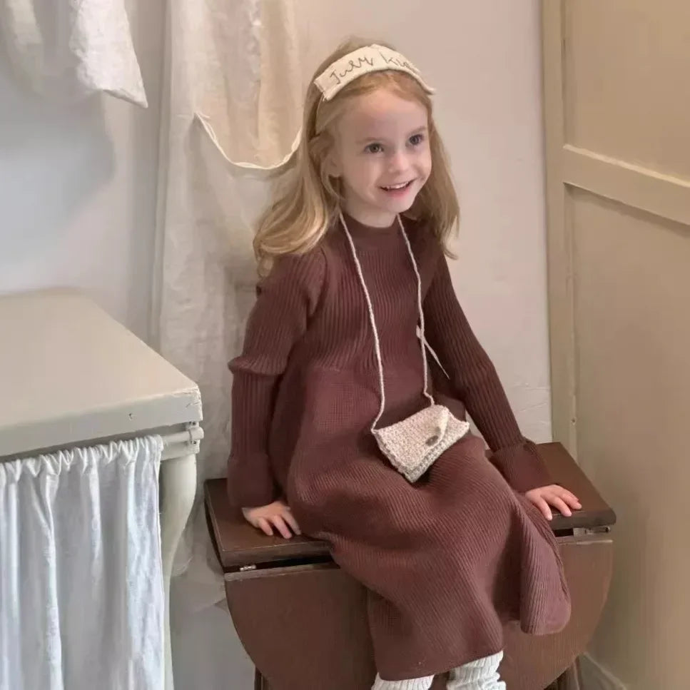 Girls Knitted Long Sweater Dress - Autumn Winter Style