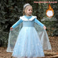 Girls Velvet Blue Cape Princess Dress Set - Warm Party Outfit