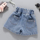 Girls Embroidered Lace Bow Denim Shorts