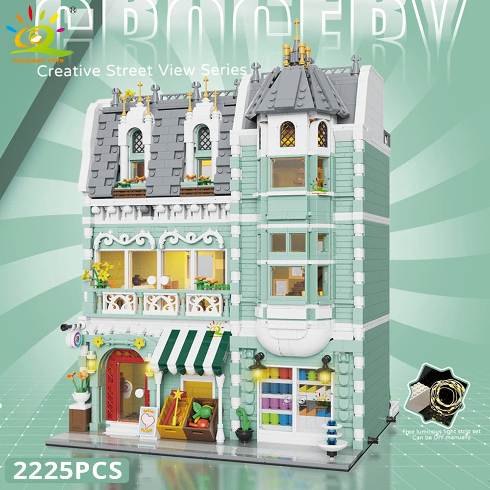 City Corner Coffee Shop Micro Blocks - Street View Architecture Set