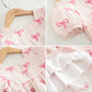 Girls Puff Sleeve Bow Print Princess Dress - Square Collar