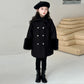 Girls Double Breasted Bow Wool Coat - Warm Winter Outerwear