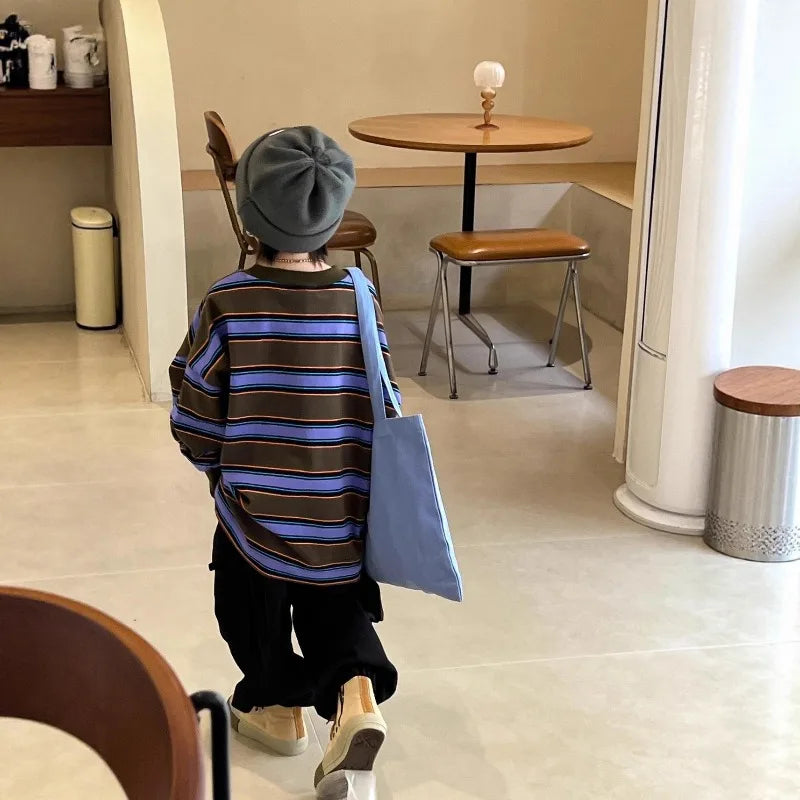 Boys Striped Long Sleeve T-Shirt - Loose Spring Autumn Top