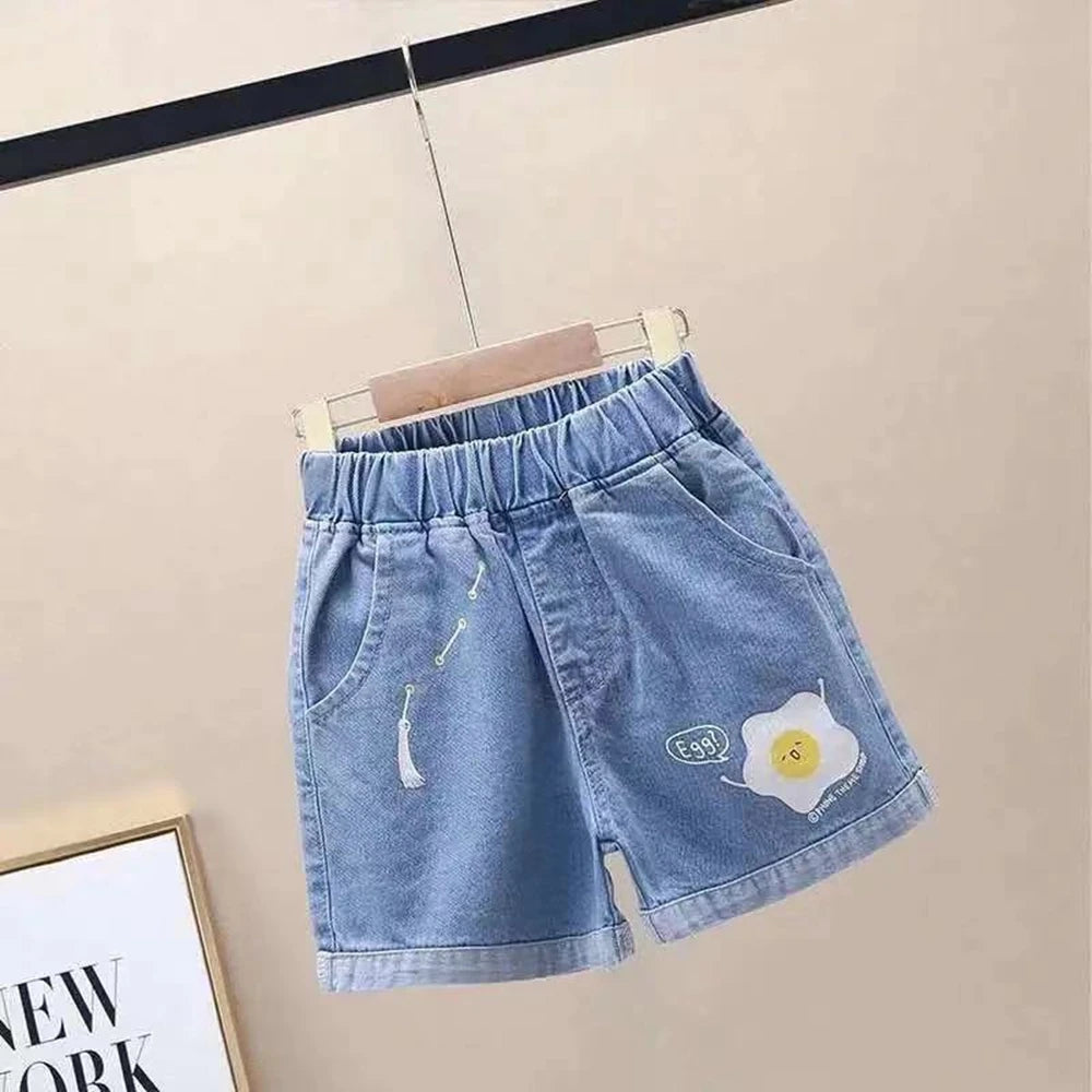 Girls High Waist Distressed Denim Shorts