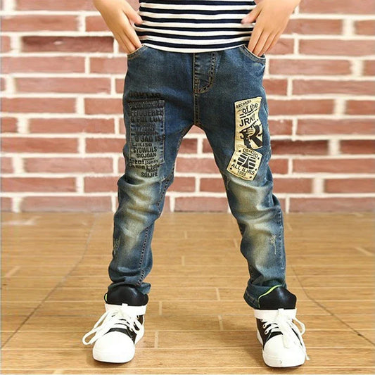 Kids Skinny Denim Trousers - Elastic Waist Sports Bottoms