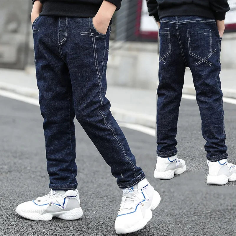 Kids Skinny Denim Trousers - Elastic Waist Sports Bottoms