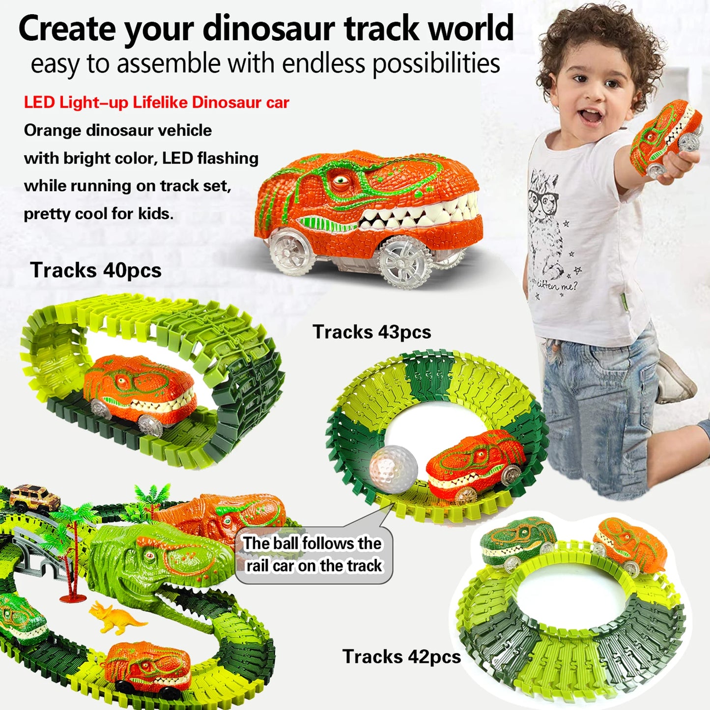Dinosaur Flexible Race Track Set - Flash Light Car Educational Toy