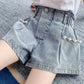 Girls Embroidered Lace Bow Denim Shorts
