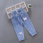 Girls Floral Graffiti Denim Pants - Cartoon Casual Jeans