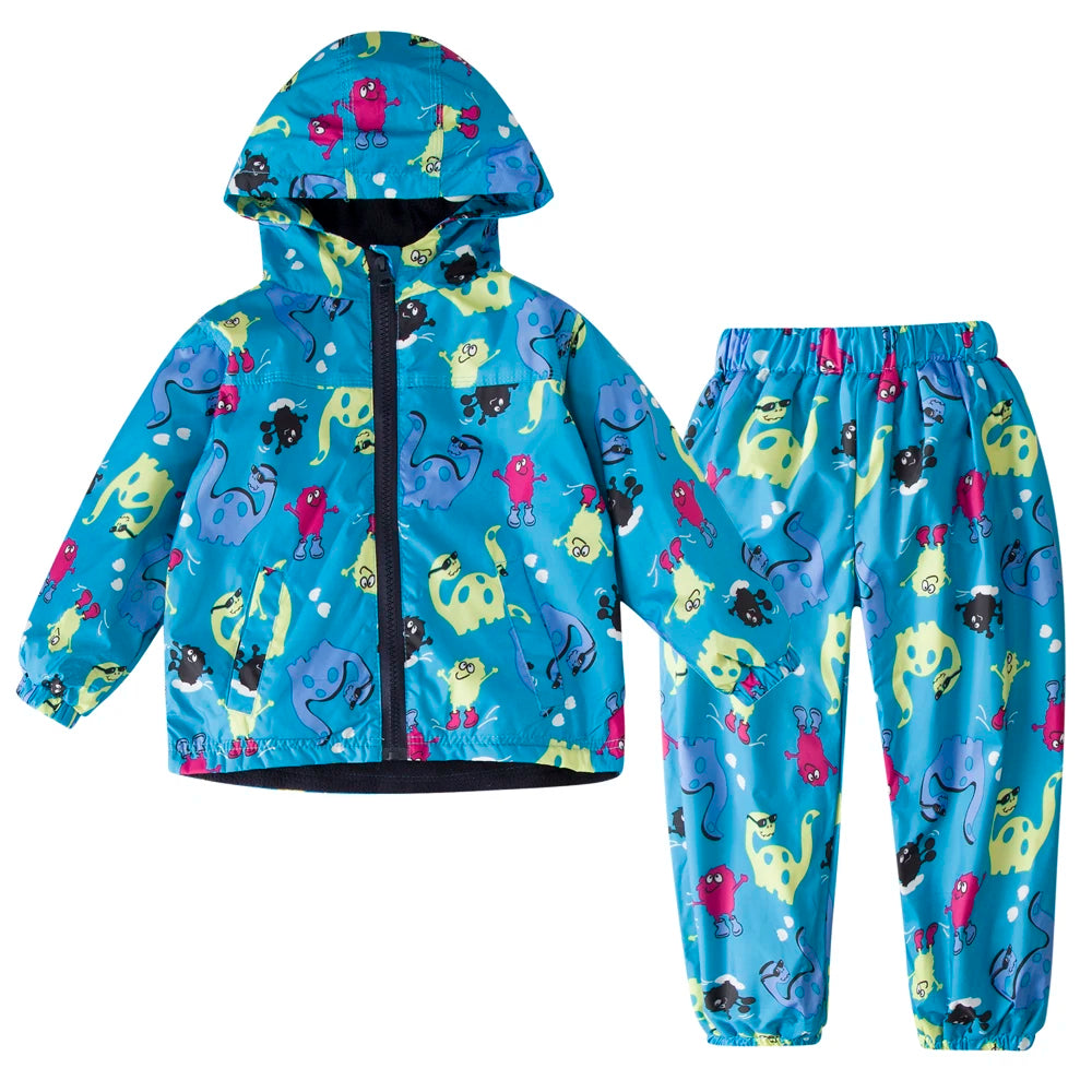 Kids Waterproof Hoodie Coat and Pants Set - Warm Rain Outfit