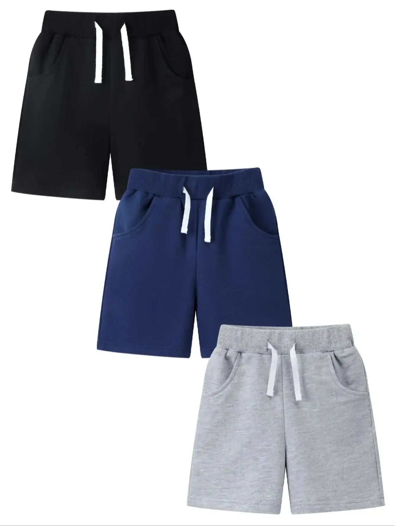 Boys 3-Pack Sweat Shorts - Drawstring Athletic Cotton Set