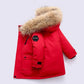 Kids Hooded Fur Collar Winter Jacket - Thick Warm Outerwear
