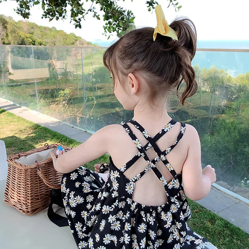 Girls Daisy Print Sleeveless Slip Dress - Summer Flower Look
