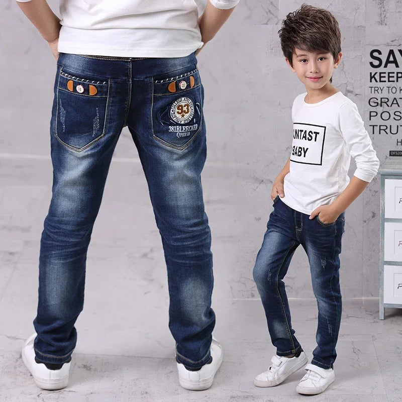 Kids Skinny Denim Trousers - Elastic Waist Sports Bottoms