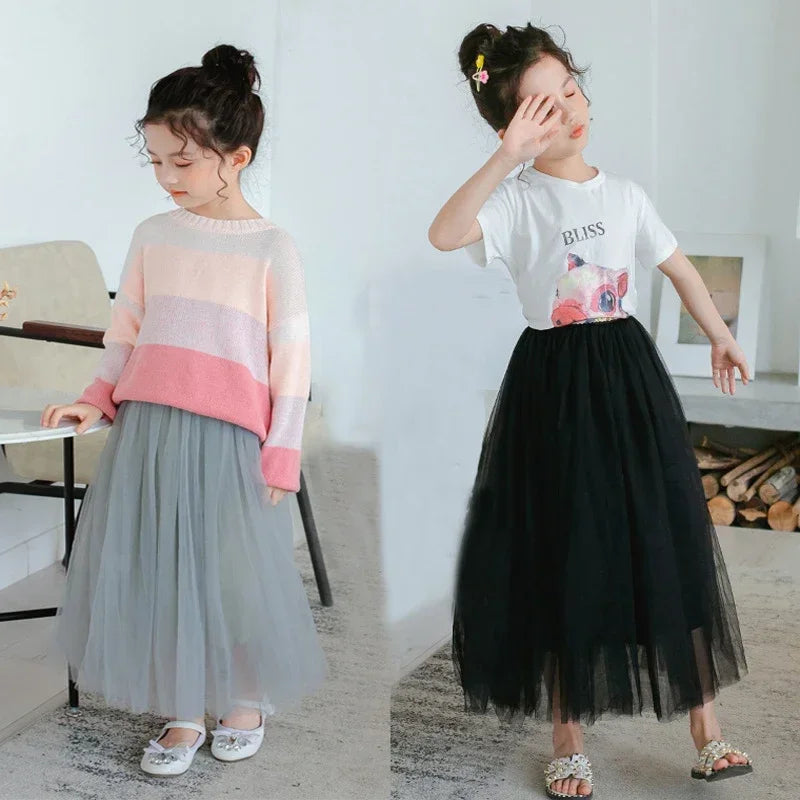 Girls Long Fluffy Tulle Ball Gown Pettiskirt