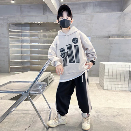 Boys Hooded Sweatshirt Suit - Casual Two-Piece Top and Pants Set