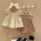 Girls Bubble Sleeve Shirt and Wide Leg Pants Set