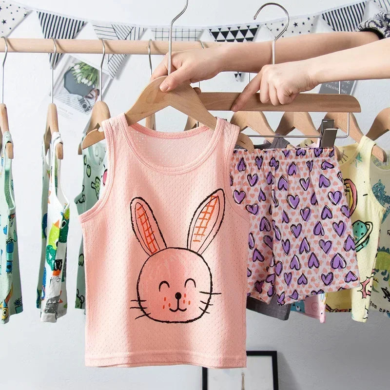 Kids Sleeveless Cotton Pajama Set - Summer Sleepwear