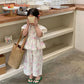 Girls Bubble Sleeve Shirt and Wide Leg Pants Set