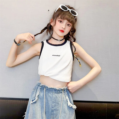 Girls Gradient Wide Leg Jeans and Sleeveless Vest Set